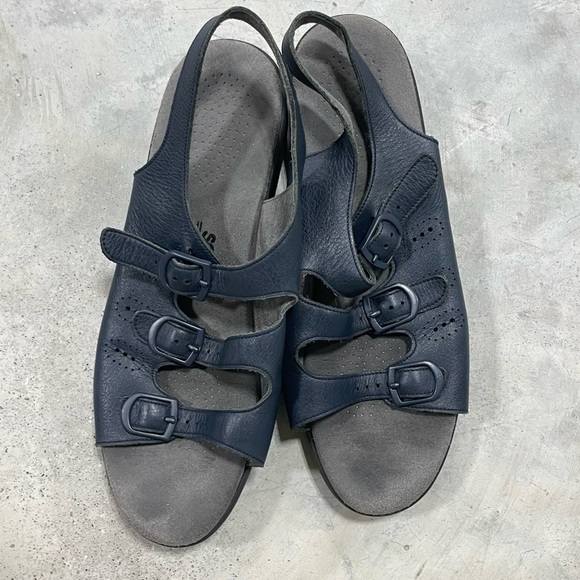 SAS Tripad Comfort Three Strap Sandals Women Size 8.5 Narrow Blue Leather Buckle - Picture 3 of 8